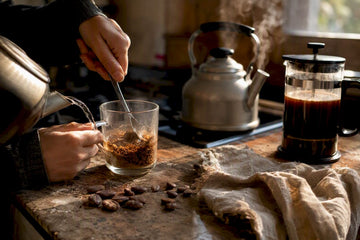 Preparing instant and brewed coffee side by side