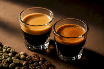 Two espresso cups showing contrasting crema