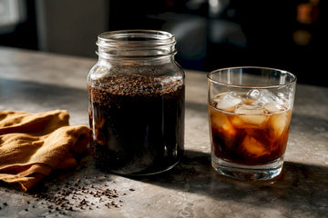 Cold brew concentrate beside iced coffee