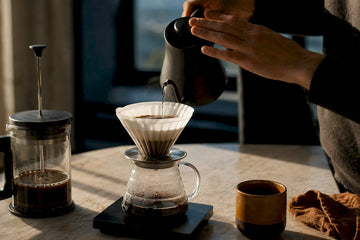 French press and pour-over brewing together