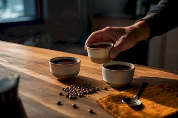 Home brewer comparing single-origin coffee cups
