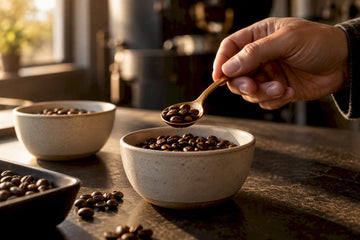 Buyer inspecting roasted coffee beans