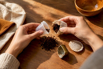 Coffee pod materials sorted for disposal