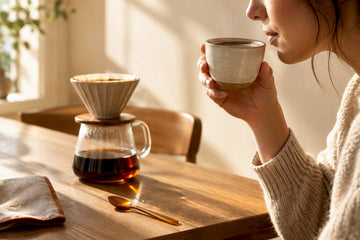 Tasting freshly brewed medium roast coffee