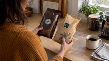 Coffee buyer comparing certified coffee bags