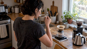 Home brewer tasting coffee before adjusting a brew