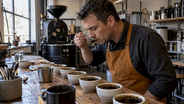 Coffee grader comparing samples at a sensory table