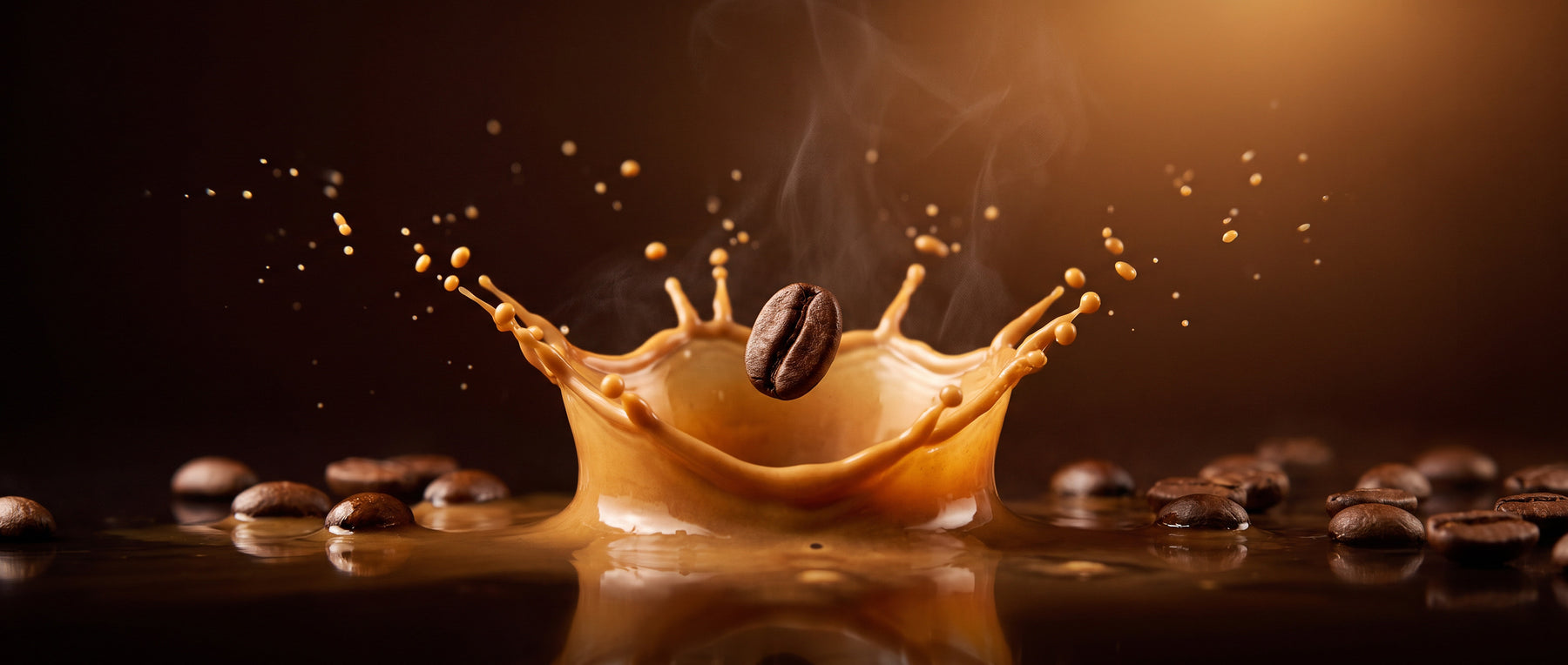 A coffee splash with a single bean